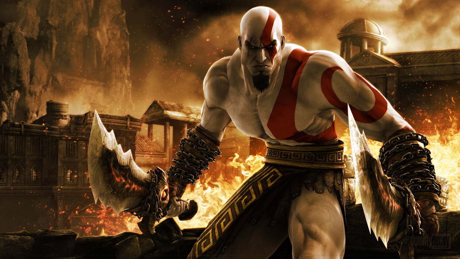 Why does Kratos have his blades reversed in the cutscenes in the